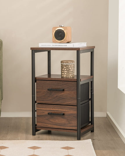 Giantex Nightstand, Bedside Table with 2 Fabric Drawers & Open Wood Shelf Storage