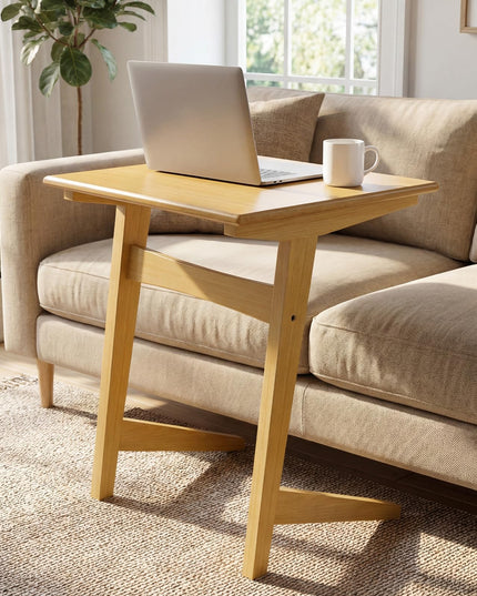 Giantex C-Shaped End Table | Wooden Sofa Side Table w/Solid Rubber Wood Frame (1/2)