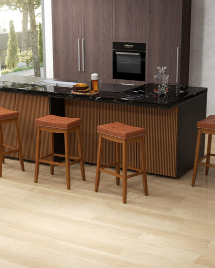 Giantex Bar Stools Set, 29" Counter Height Bar Stools w/Saddle Seat, Footrest, Rivet, Button Tufted, Rubber Wood Frame