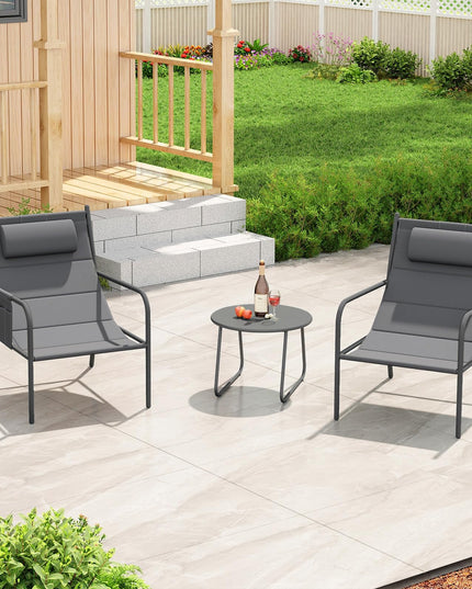 Giantex 3 Piece Patio Bistro Set, Outdoor Metal Chairs Set of 2 with Coffee Table, Breathable Fabric Seats