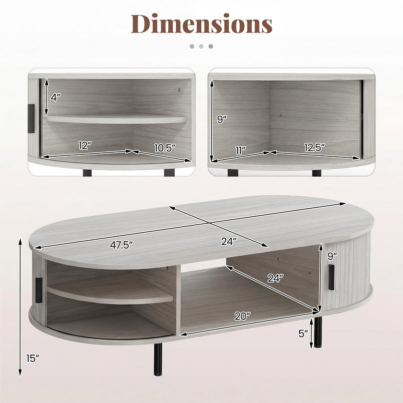 Giantex 47.5" Mid Century Modern Center Table with Sliding Tambour Doors
