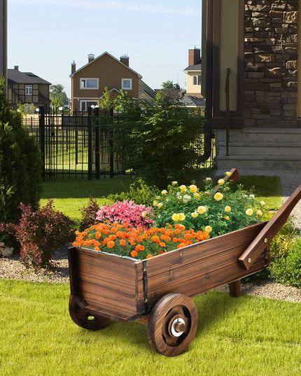 Giantex Wooden Wagon Planter Box, Decorative Wagon Cart with Wheels, Handles