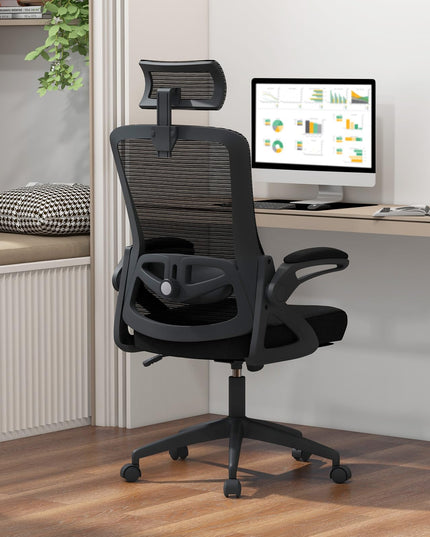 Giantex Ergonomic Mesh Office Chair, High Back Desk Chair with Adjustable Headrest, Lumbar Support