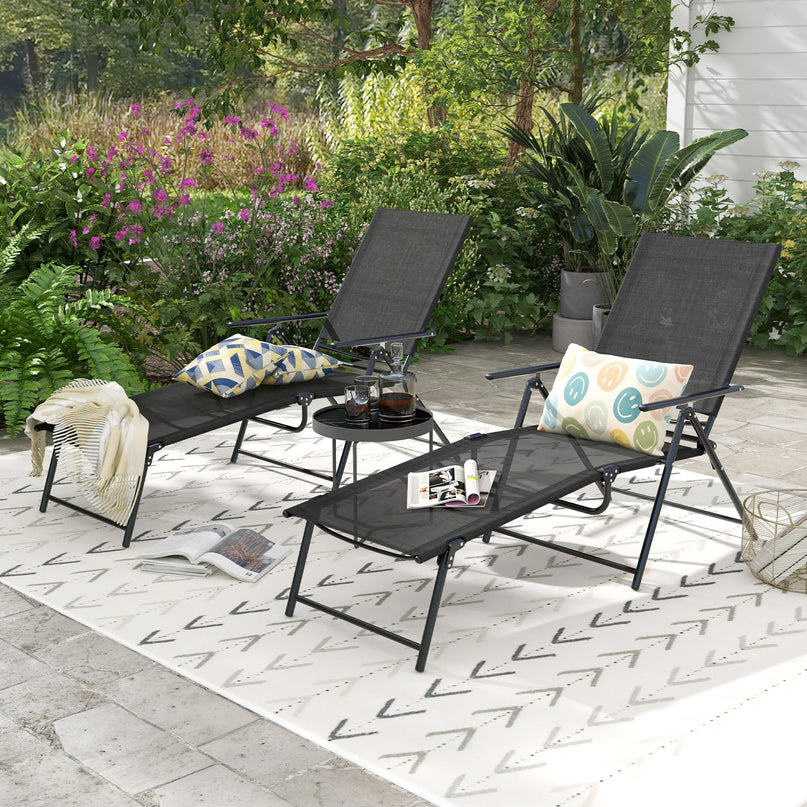 Giantex Lounge Chair Outdoor Set of 2 - Tanning Chair with 6 Adjustable Backrest