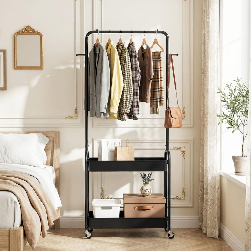 Giantex Metal Garment Rack with Lockable Wheels for Bedroom