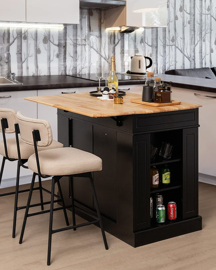 Giantex Kitchen Island with Drop Leaf, Rubber Wood Top, 2 Drawers, Storage Cabinets