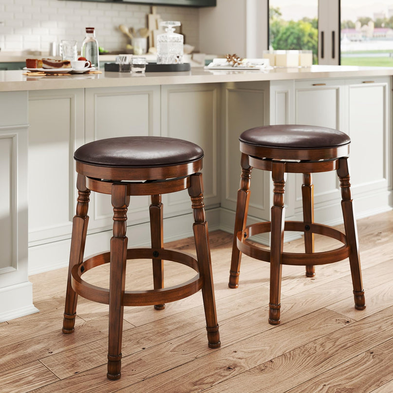 Giantex 24" Counter Height Bar Stools with Faux Leather Padded Seat & Footrests