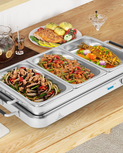 Giantex Buffet Server & Electric Food Warmer, 2-in-1 Food Warming Tray, Adjustable Temperature