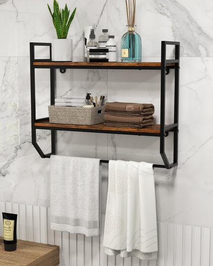 Giantex Wall Mounted Bathroom Shelves with Towel Bar