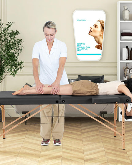Giantex Massage Table, Portable Massage Bed w/Carrying Case, 2-Section Salon Spa Facial Care Tattoo Bed