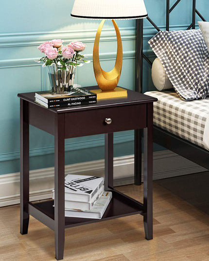 Nightstand Wooden 2-Tier Couch Sofa Side Table with Drawer, End Table