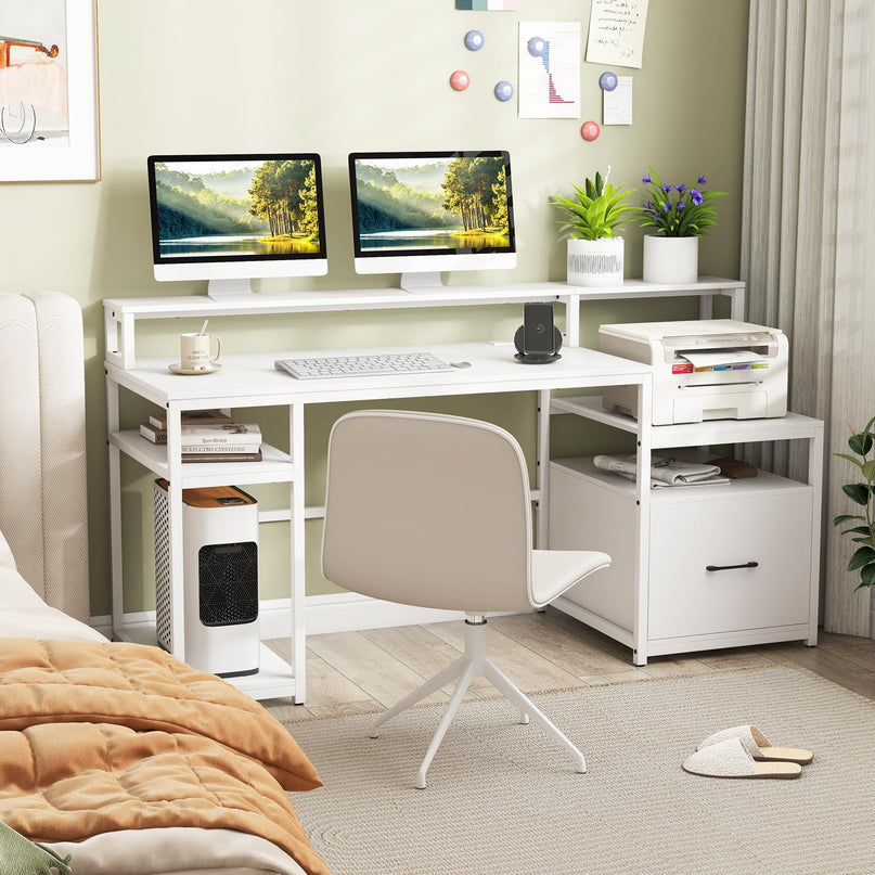 Giantex 66 Inch Home Office Workstation with Charging Station