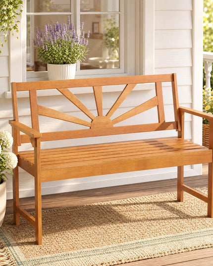 Giantex Outdoor Wooden Bench 2-Person Patio Garden Loveseat(Sunburst Back)