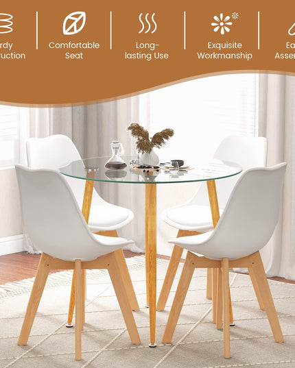 Giantex Dining Table Set for 4, Modern 5-Piece Dining Room Set w/ 1 Round Tempered Glass Table & 4 High Back Chairs