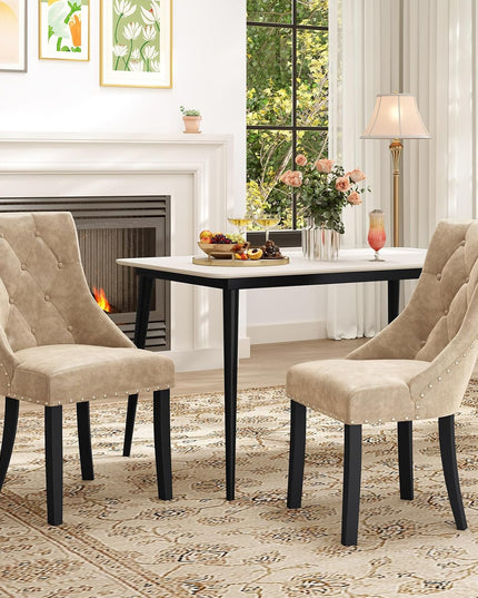 Giantex Upholstered Dining Chairs Set of 2/4, Tufted Wingback Kitchen Chairs w/Solid Wood Legs, Padded Seat
