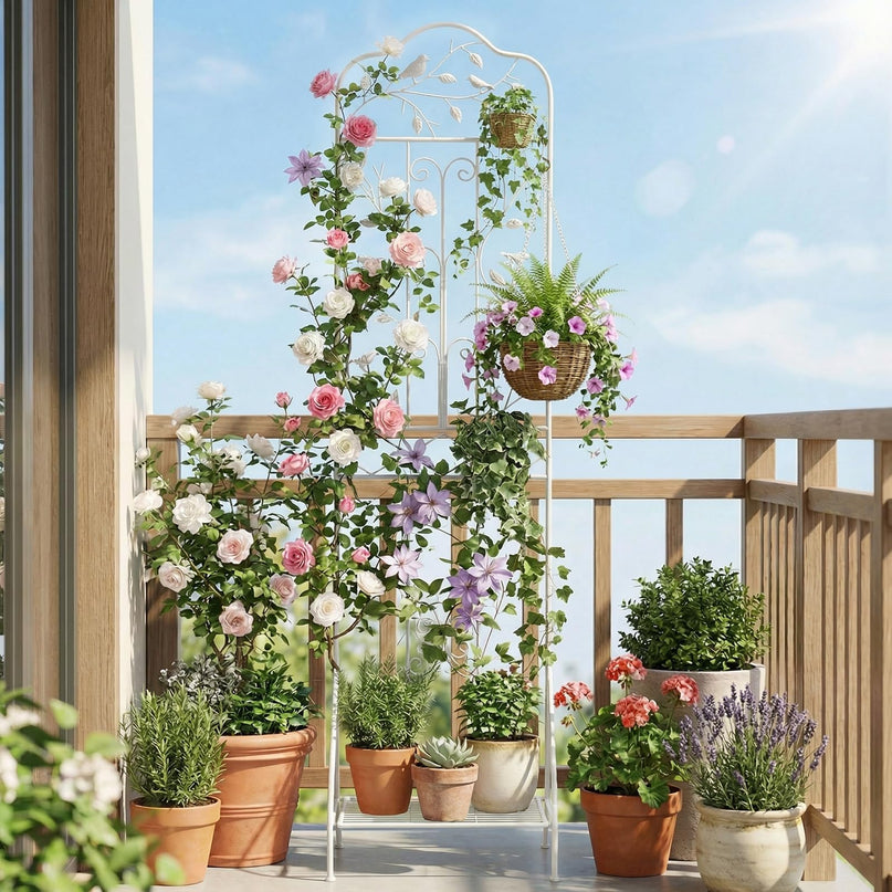 Giantex Metal Garden Trellis for Climbing Plants with Foldable Bottom Shelf (1/2)