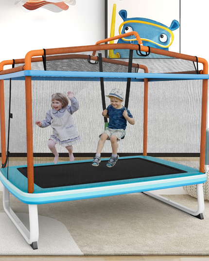 Giantex 6Ft Kids Trampoline with Swing and Horizontal Bar