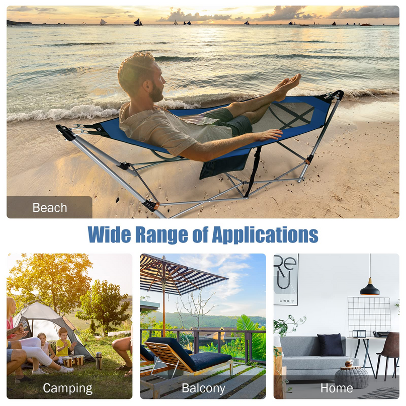 Giantex Portable Folding Hammock, Lounge Camping Bed with Hammock Stand