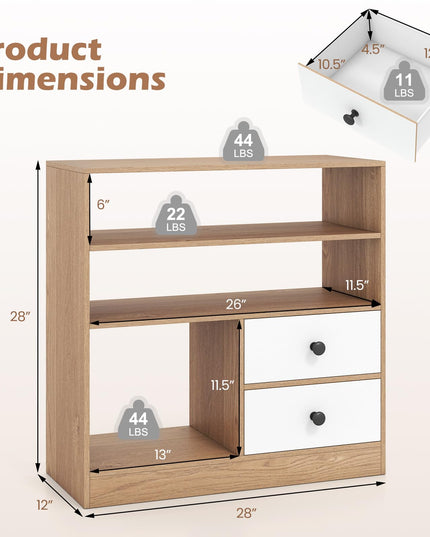 Giantex 4-Tier Bookshelf w/3 Open Compartments & 2 Detachable Fabric Drawers