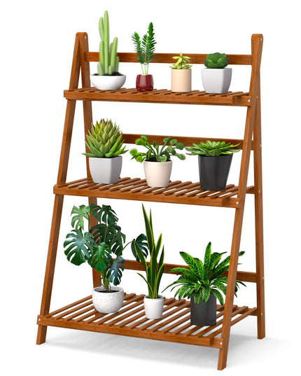 Giantex 3 Tier Folding Storage Shelf, Bamboo Ladder Plant Stand