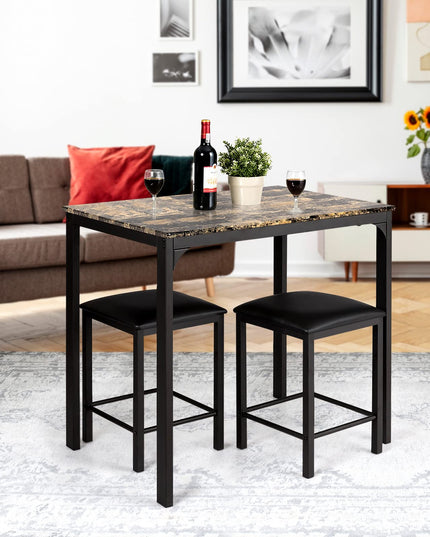 3 Pcs Dining Table and Chairs Set with Faux Marble Tabletop 2 Chairs