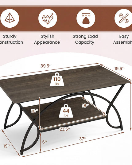 Giantex Table Basse en Bois de 39,5" avec Étagère de Rangement Ouverte et Cadre en Métal Finition Noire