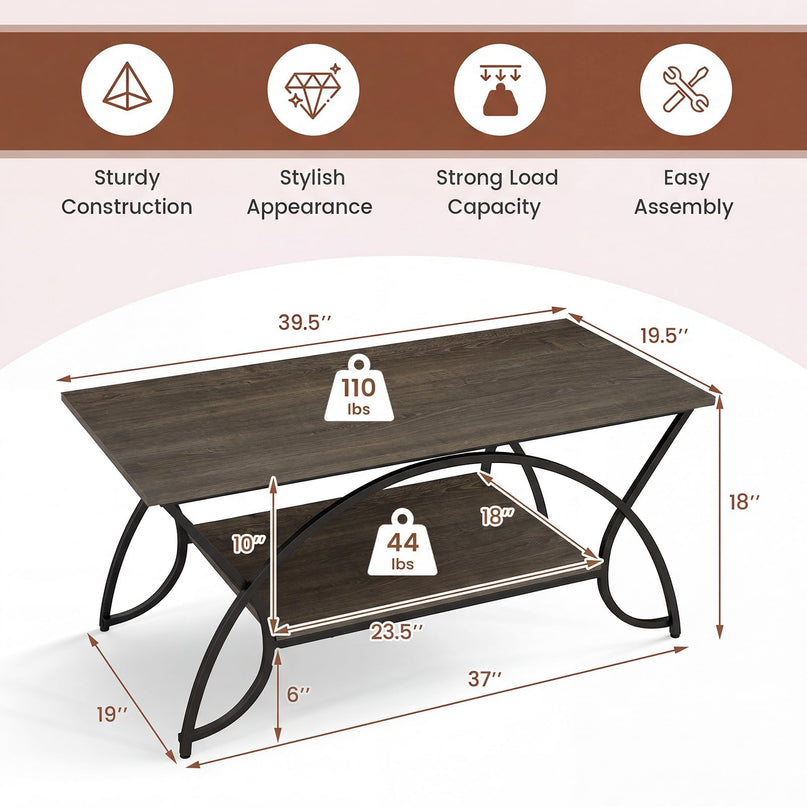 Giantex Table Basse en Bois de 39,5" avec Étagère de Rangement Ouverte et Cadre en Métal Finition Noire