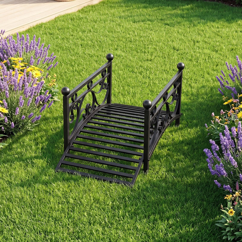 Giantex 3.3 FT Metal Garden Bridge with Powder-Coated Finish & Scrollwork Rails