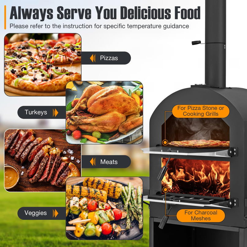 Giantex Pizza Oven Outdoor - Wood Fired Pizza Oven with 2 Side Tables