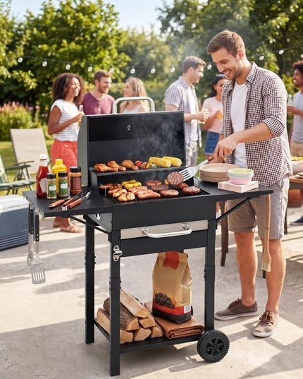 Giantex Charcoal Grill with 2 Side Tables for Backyard Picnic Party Camping