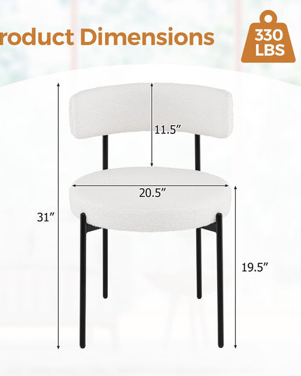Giantex Sherpa Dining Chairs Set of 4, Upholstered Round Kitchen Chairs with Curved Backrest & Metal Legs