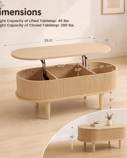 GIANTEX Oval Lift Top Coffee Table with Storage for Living Room