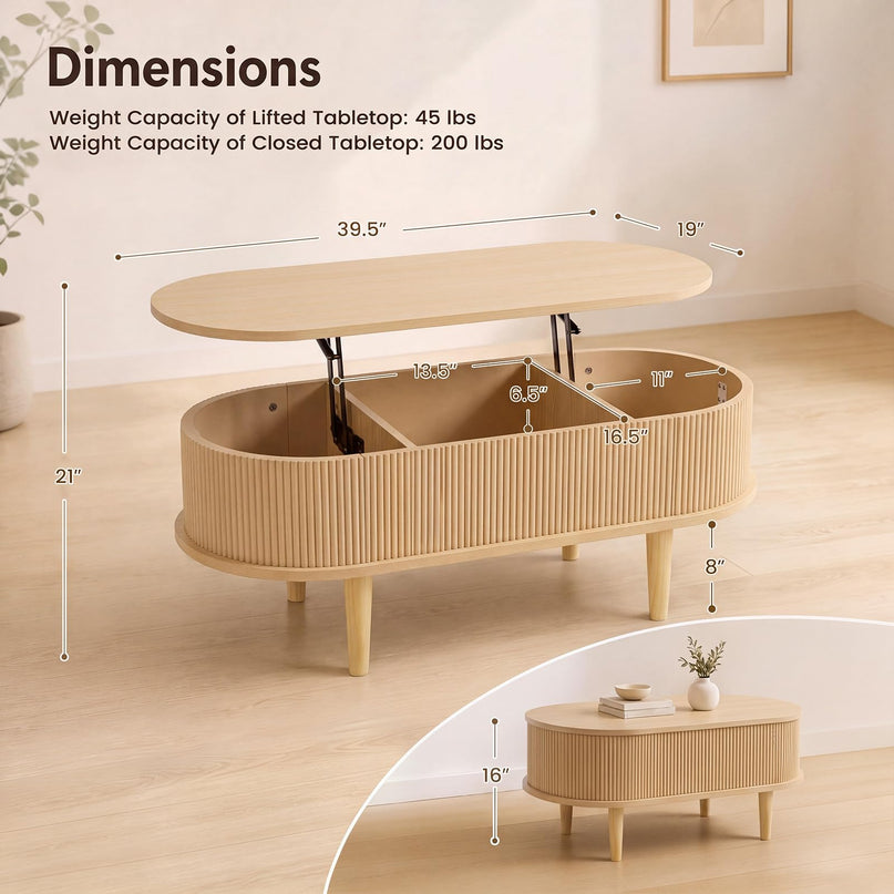 GIANTEX Oval Lift Top Coffee Table with Storage for Living Room