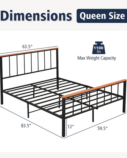 Giantex Queen/Full Size Metal Platform Bed Frame with Spindle Headboard & Footboard, Black