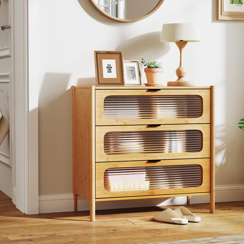 Giantex Bamboo 3-Drawer Storage Cabinet