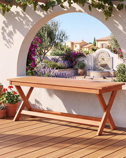 Giantex Outdoor Wooden Bench with X-Shaped Legs & Reinforced Crossbars