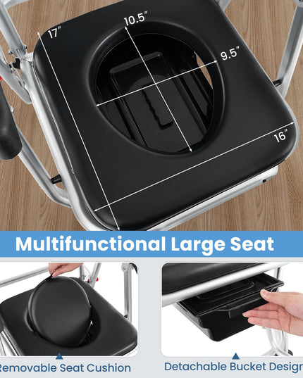Giantex Bedside Commode Wheelchair for Toilet - Foldable Shower Chair with Arms, Lockable Casters