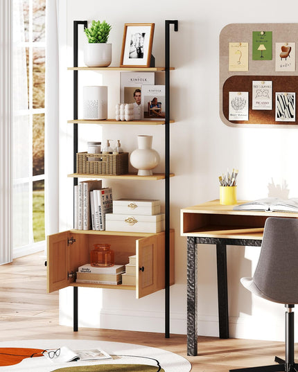 Giantex 5 Tier Ladder Bookcase with Rattan Cabinet