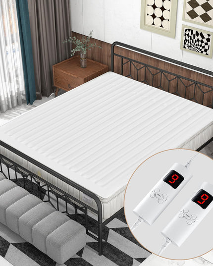 Giantex Heated Mattress Pad, Machine Washable Bed Warmer with Dual Controller, 9 Heat Setting, White, Queen Size, 80” x 60”