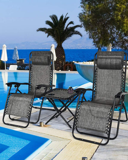 Giantex 3 PCS Zero Gravity Chair Patio Chaise Lounge Chairs, Beige
