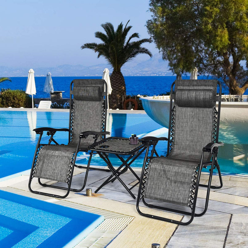 Giantex 3 PCS Zero Gravity Chair Patio Chaise Lounge Chairs, Beige