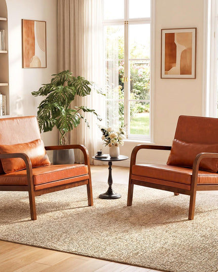 Giantex Mid-Century Modern Accent Chairs Linen Fabric Upholstered Armchair