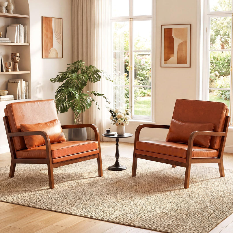 Giantex Mid-Century Modern Accent Chairs Linen Fabric Upholstered Armchair