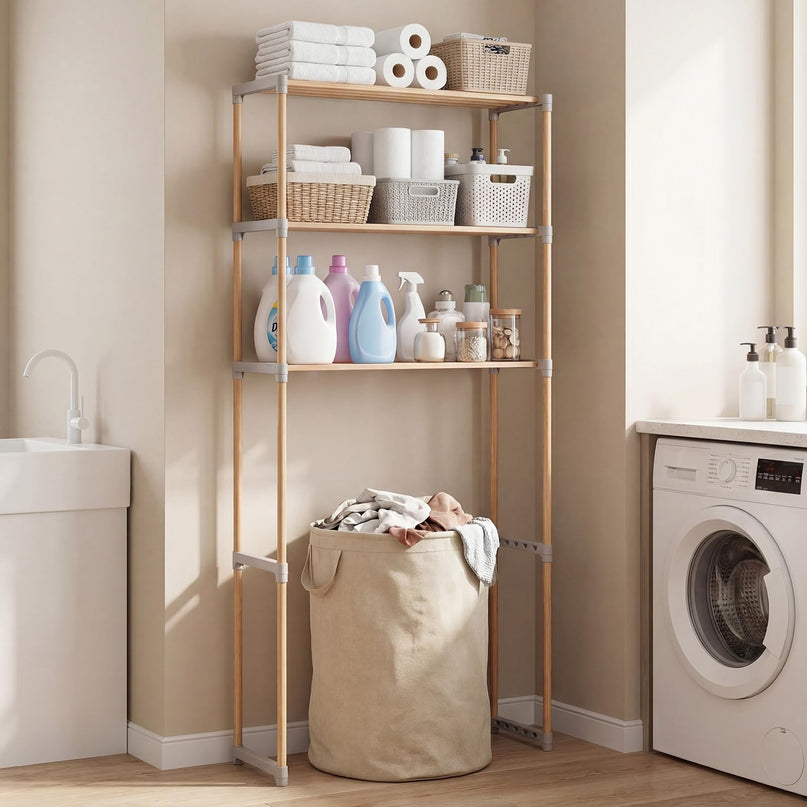 Giantex Étagère 3 niveaux en pin à suspendre au-dessus des toilettes, gain de place