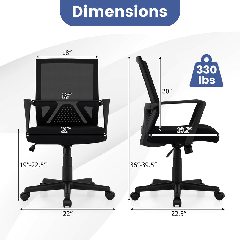 GIANTEX Ergonomic Office Chair | Mid-Back Swivel Desk Chair w/Lumbar Support