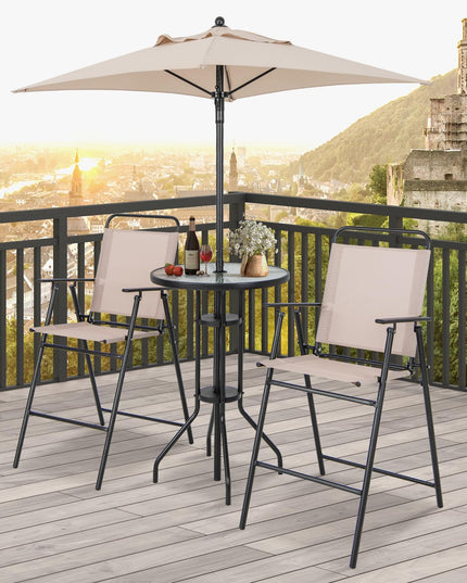Giantex 4-Piece Outdoor Bar Set, Round High Top Bar Table with 2 Folding Counter Height Chairs & Umbrella