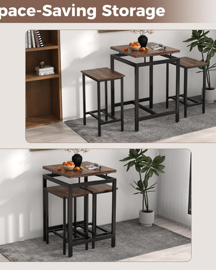 Giantex Small Dining Table Set for 2 - Counter Height Table Set with 2 Stools