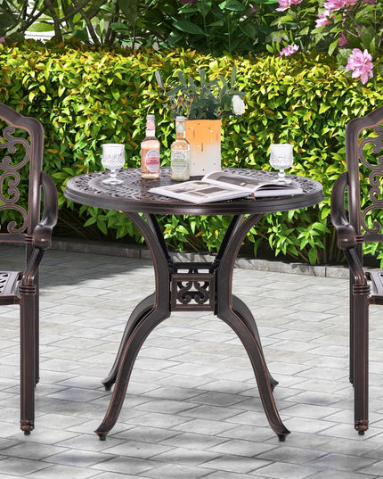 Giantex 31.5" Patio Bistro Table, Cast Aluminum Table Side Table with 2" Umbrella Hole & Adjustable Footpads