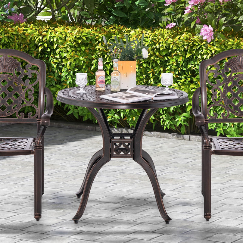 Giantex 31.5" Patio Bistro Table, Cast Aluminum Table Side Table with 2" Umbrella Hole & Adjustable Footpads
