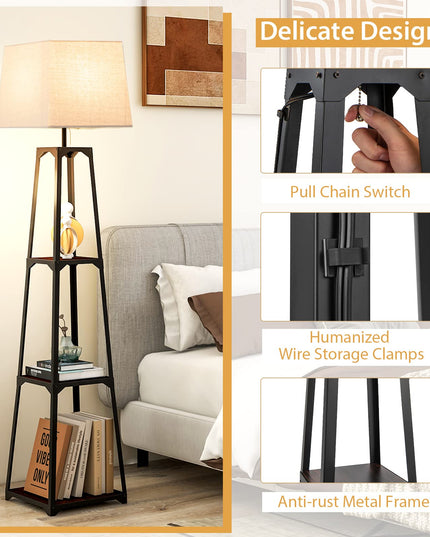 Giantex Shelf Floor Lamp - 3-Tier 63" Tall Modern Corner Standing Lamp with Linen Lampshade